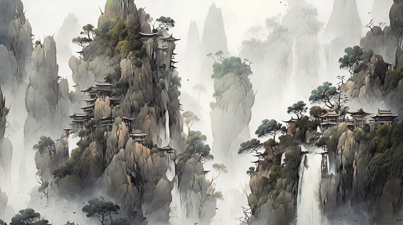 山顶山漂亮唯美的古风卡通古风建筑唯美风景壁纸贴图下载【ID:1152106105】