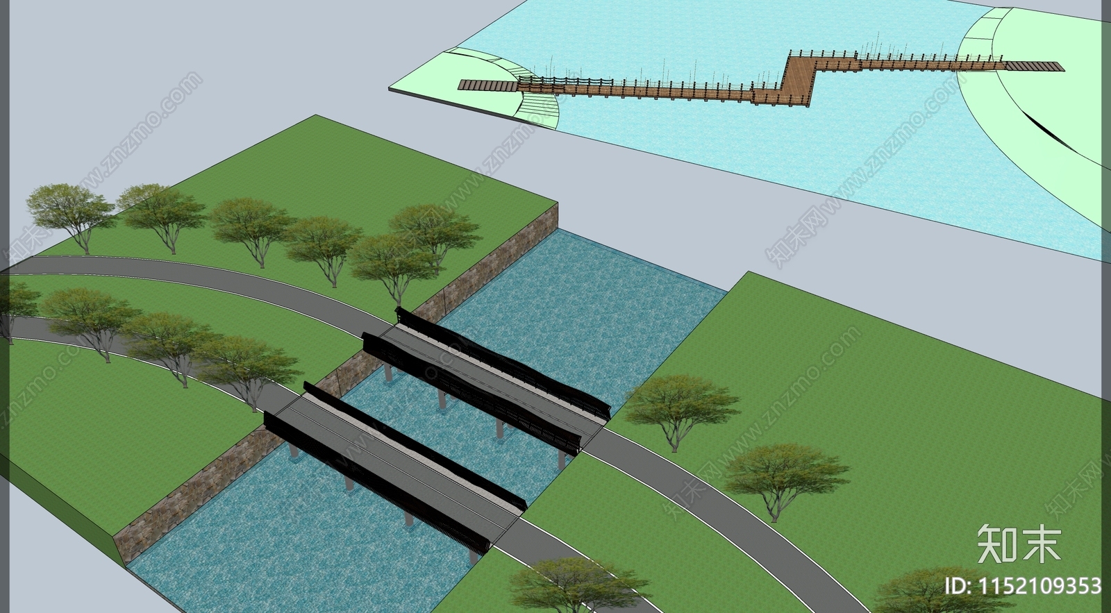 现代景观桥SU模型下载【ID:1152109353】