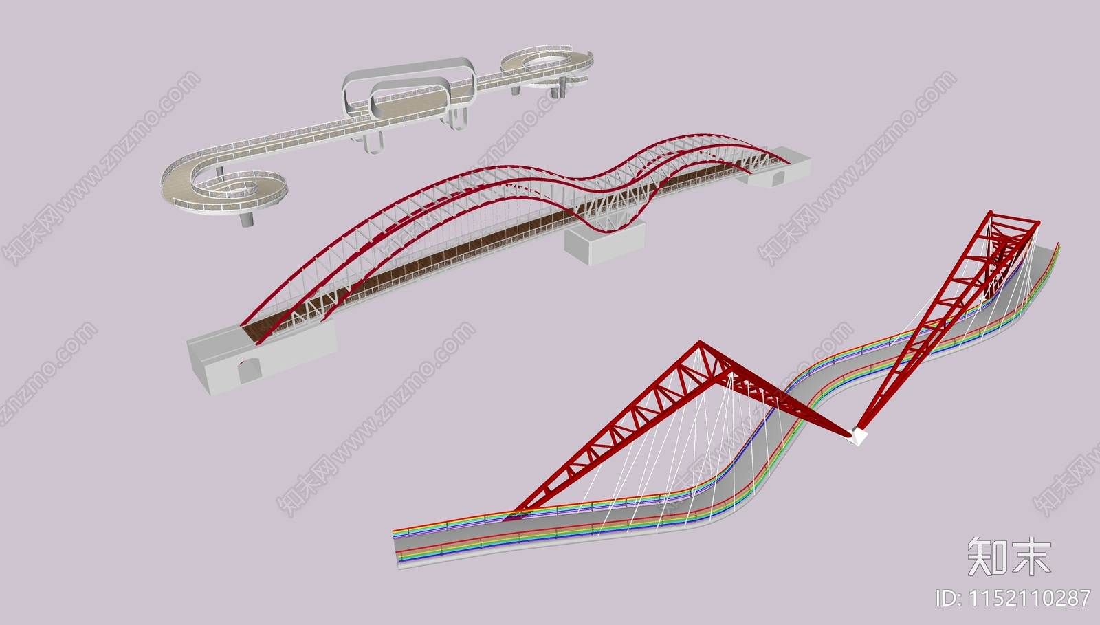 现代景观桥SU模型下载【ID:1152110287】