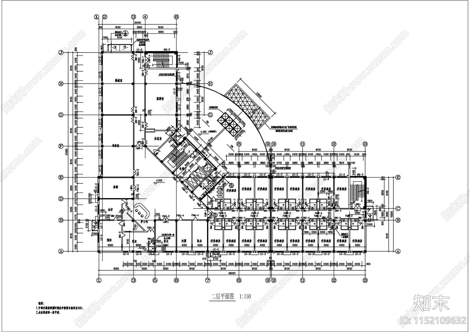 某疗养院全套建筑施工图下载【ID:1152109632】