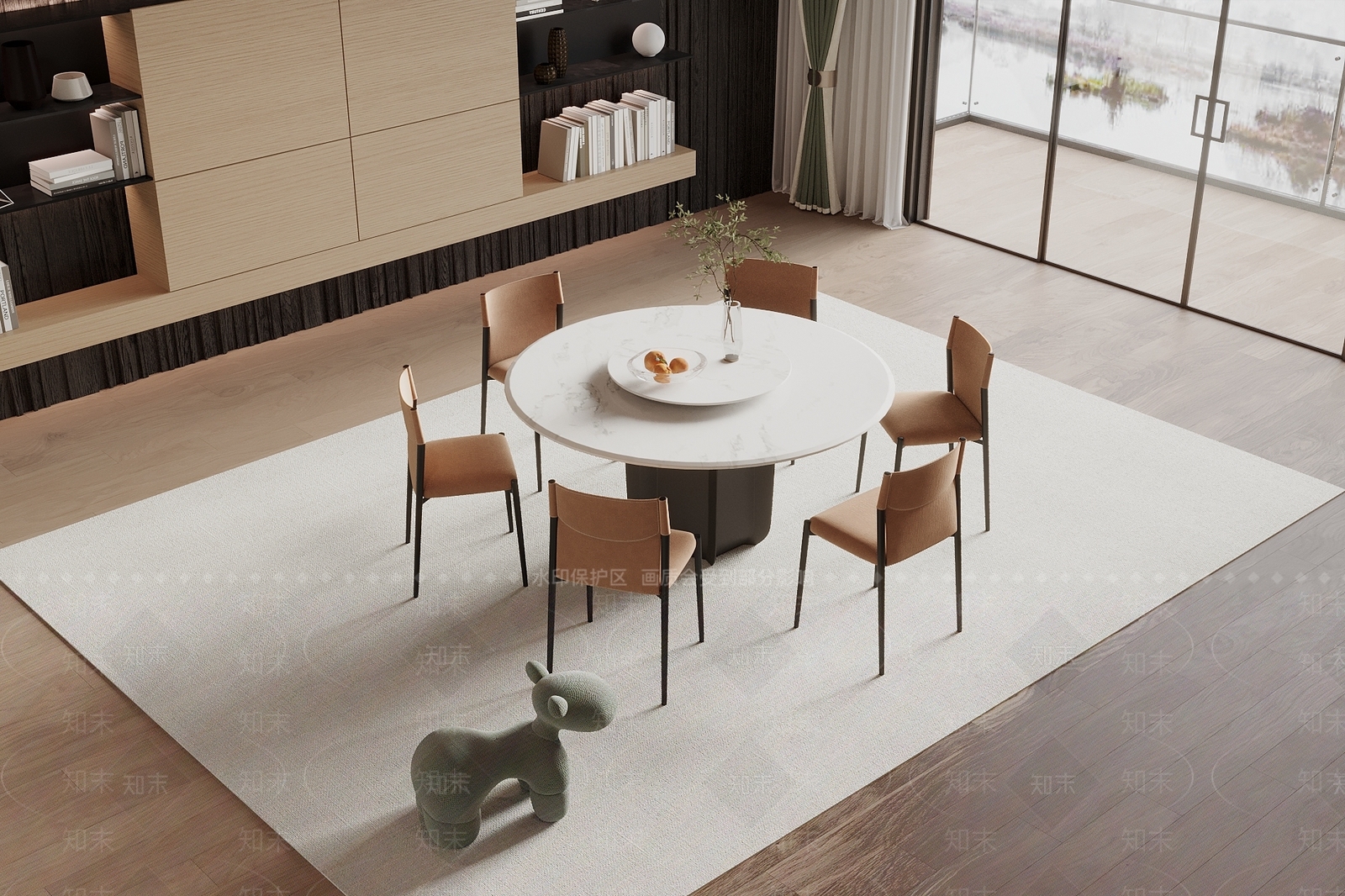 现代圆形餐桌椅组合SU模型下载【ID:1152111853】
