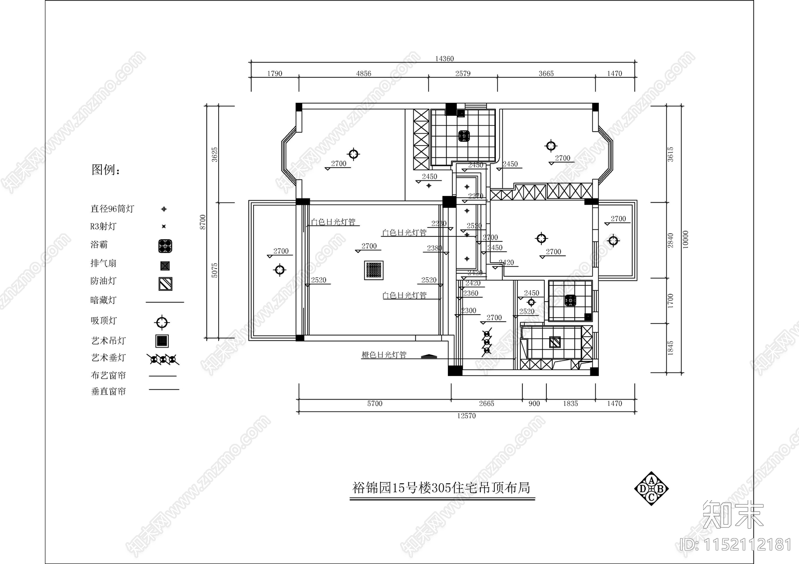 裕锦园家装样板间家居装修图cad施工图下载【ID:1152112181】