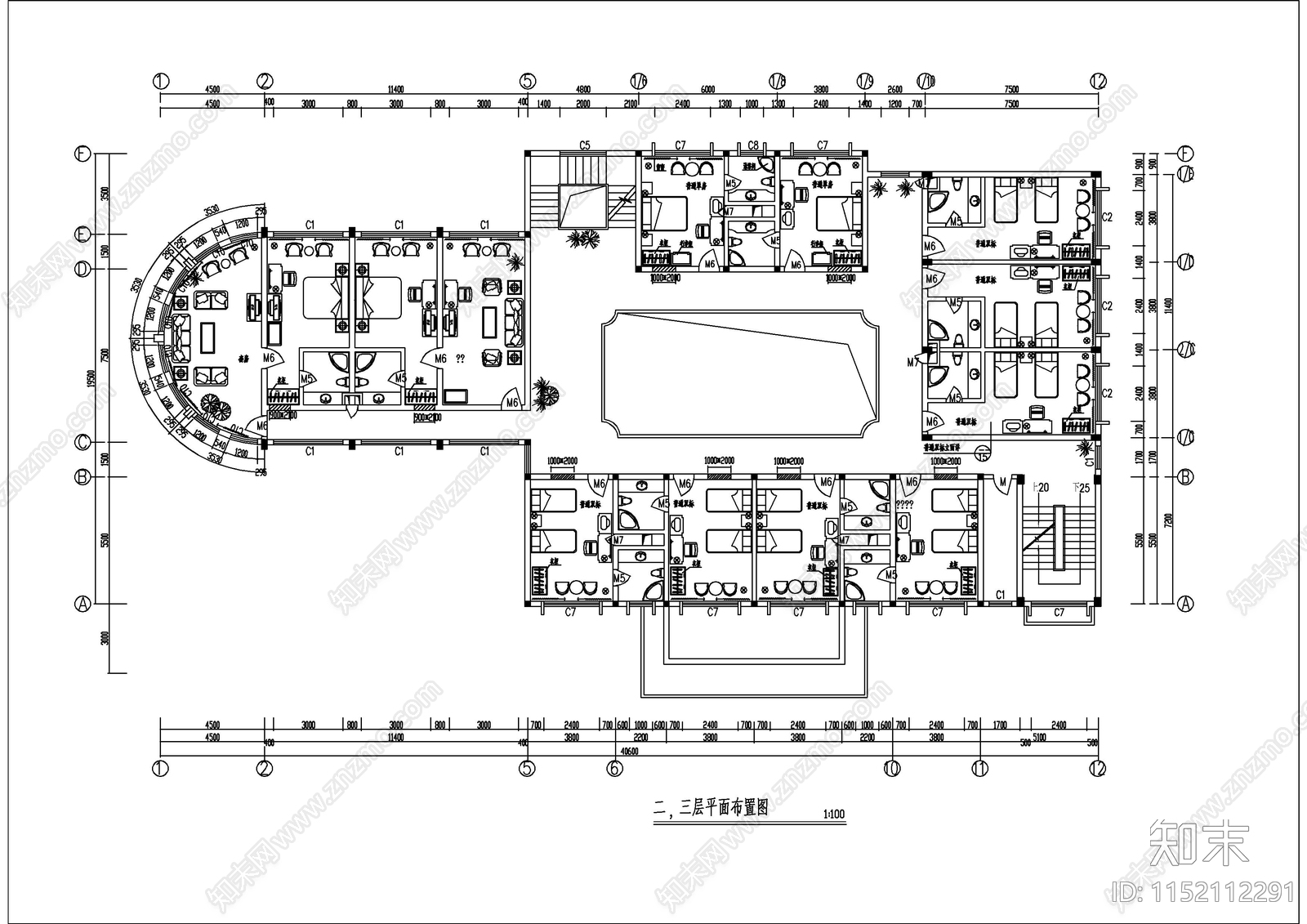五层酒店迎宾馆装修cad施工图下载【ID:1152112291】