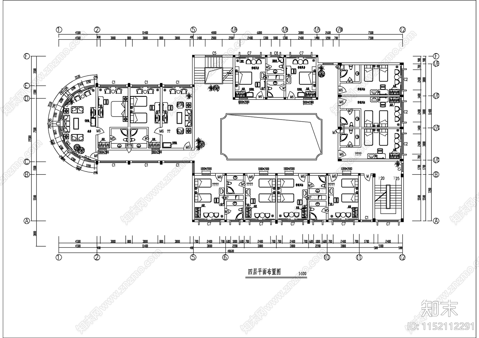 五层酒店迎宾馆装修cad施工图下载【ID:1152112291】