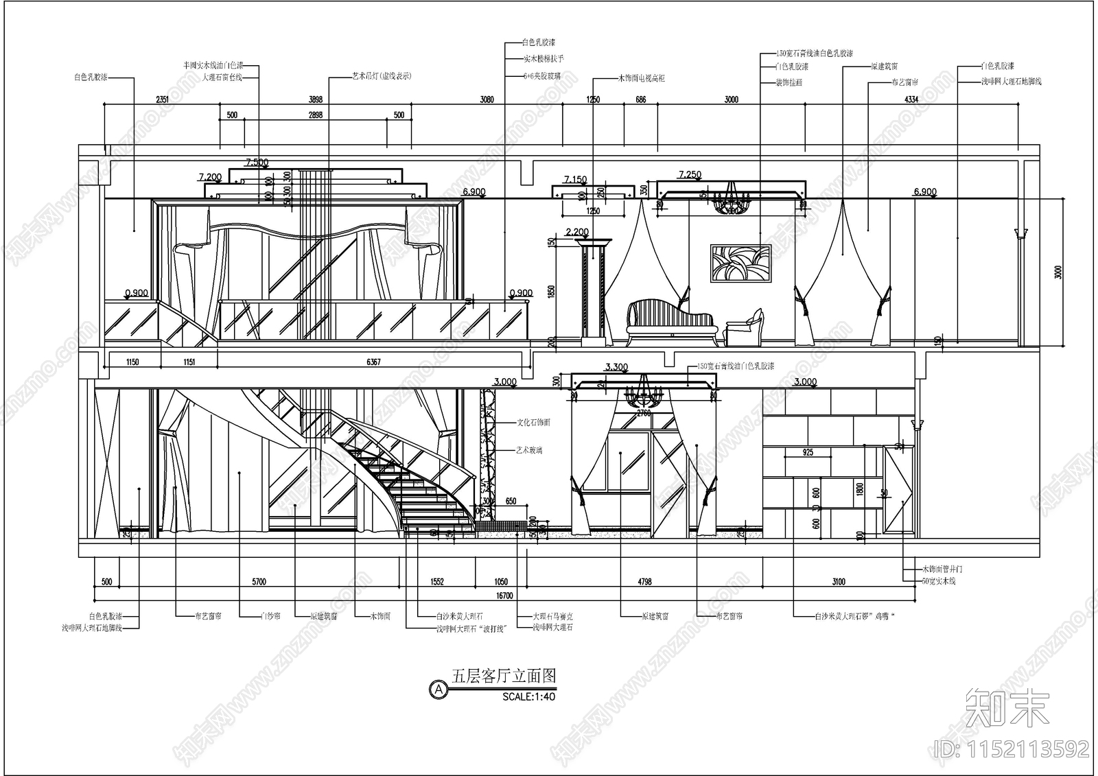 精装样板间客厅室内空间cad施工图下载【ID:1152113592】