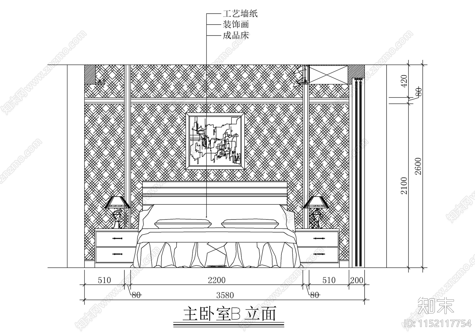 精装别墅主卧立面图室内cad施工图下载【ID:1152117754】