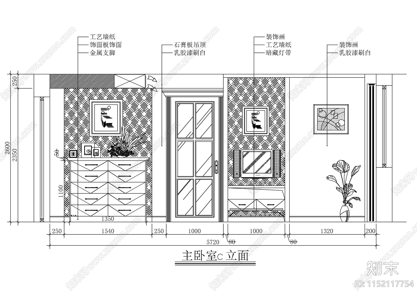 精装别墅主卧立面图室内cad施工图下载【ID:1152117754】