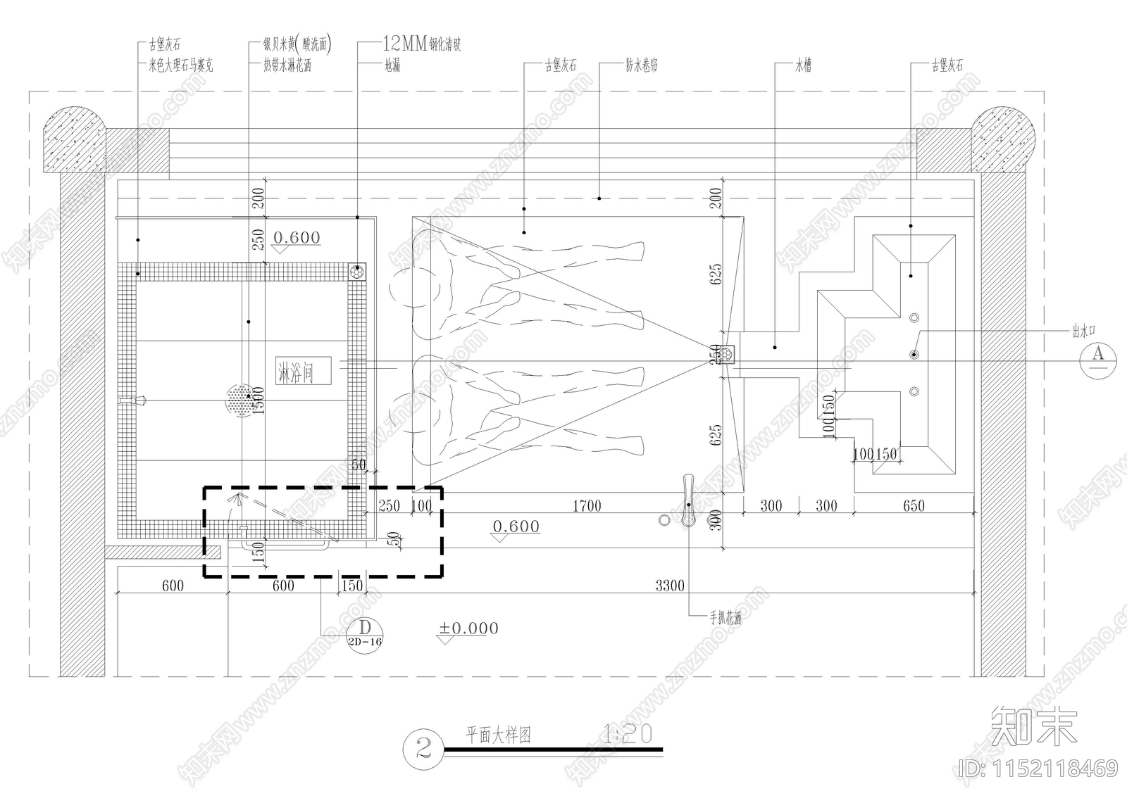 精品商务酒店客房淋浴池室内cad施工图下载【ID:1152118469】