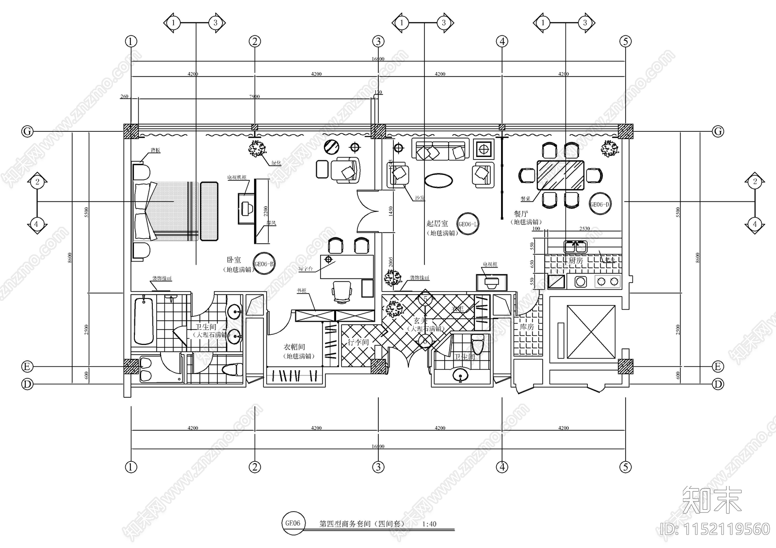 酒店客房建筑图cad施工图下载【ID:1152119560】