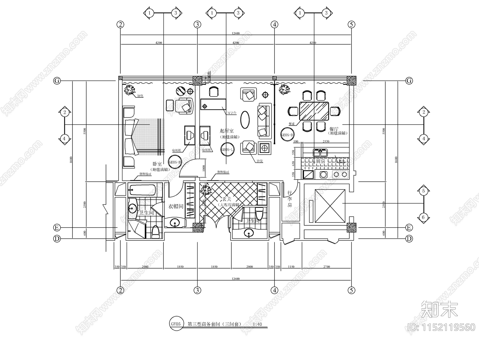 酒店客房建筑图cad施工图下载【ID:1152119560】