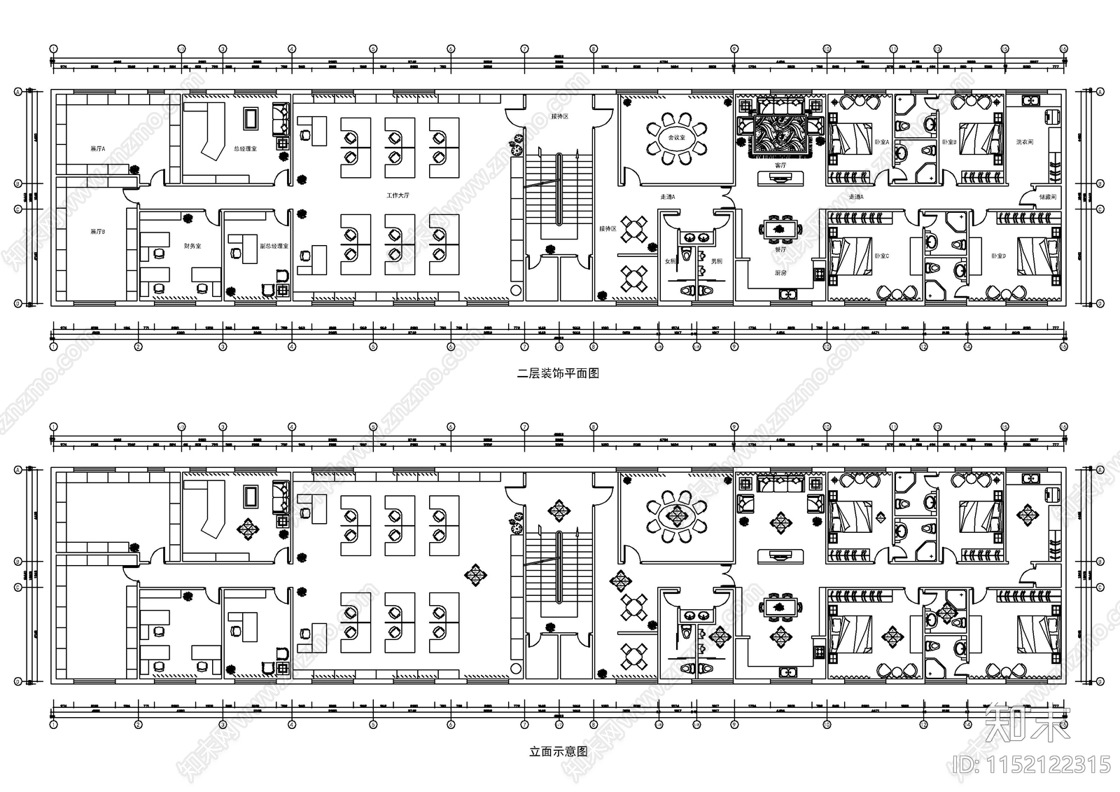 全套商业写字楼独立办公室cad施工图下载【ID:1152122315】