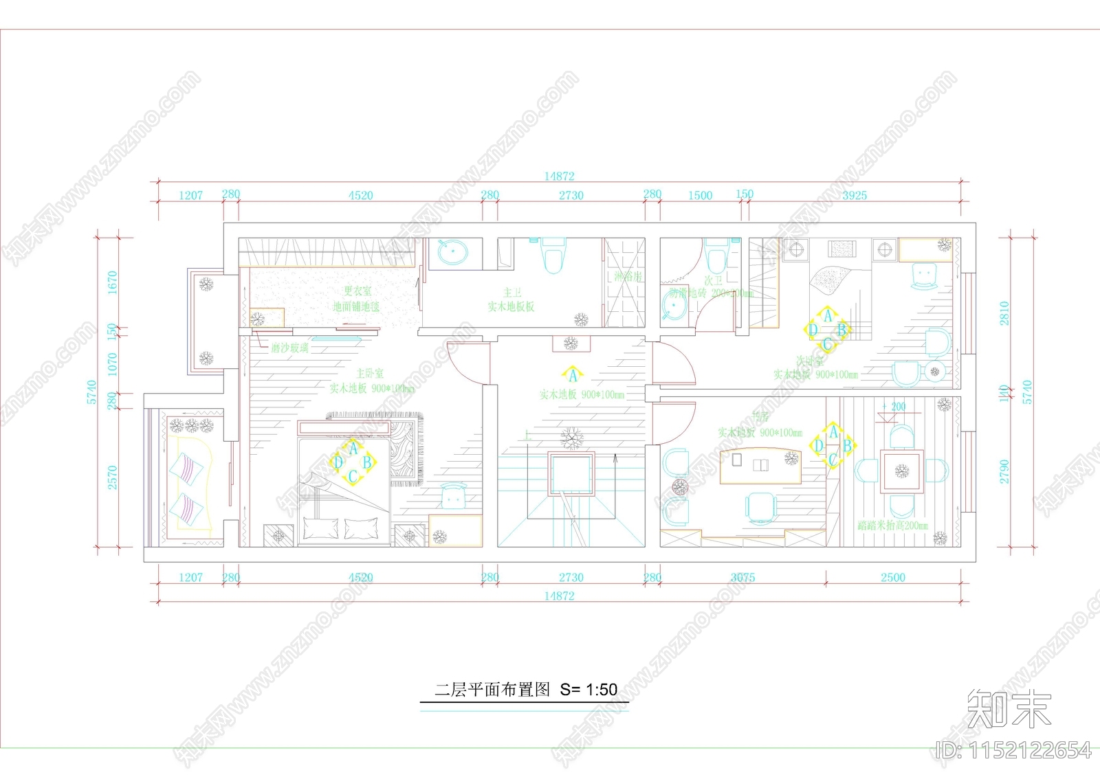 独立三层别墅自建房空间平面装修图cad施工图下载【ID:1152122654】