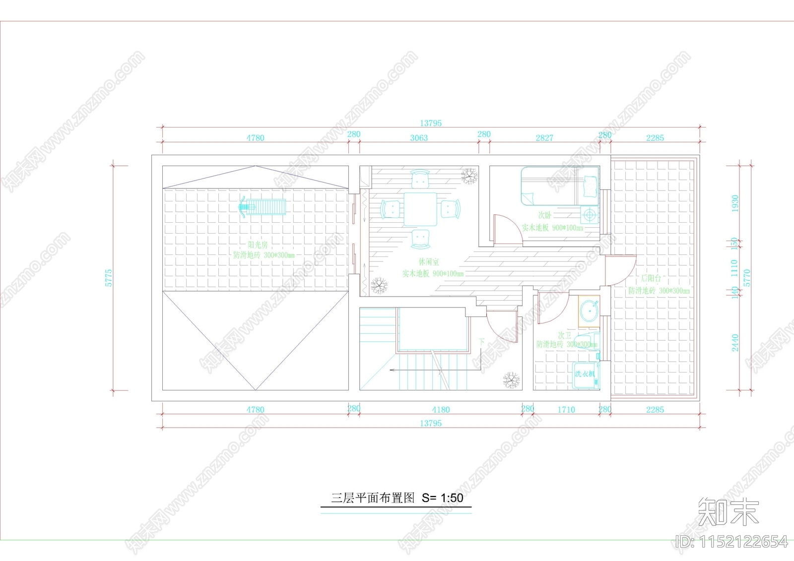 独立三层别墅自建房空间平面装修图cad施工图下载【ID:1152122654】