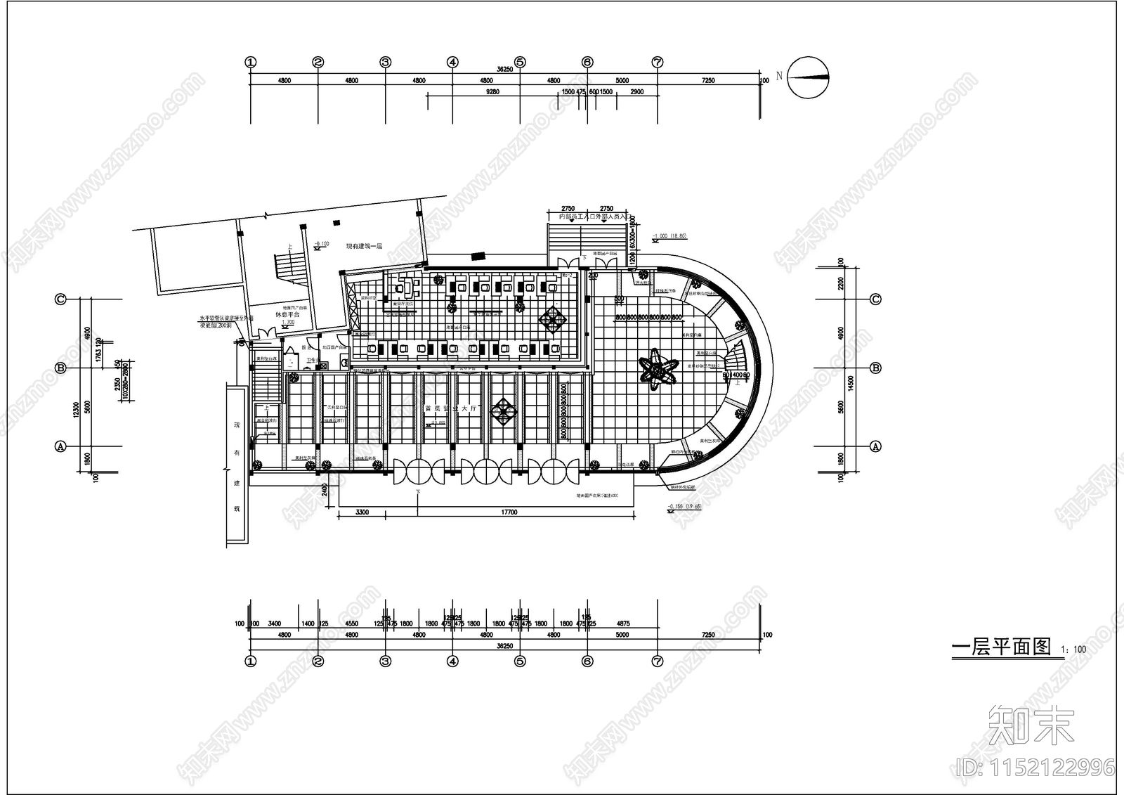 商业银行总行室内cad施工图下载【ID:1152122996】