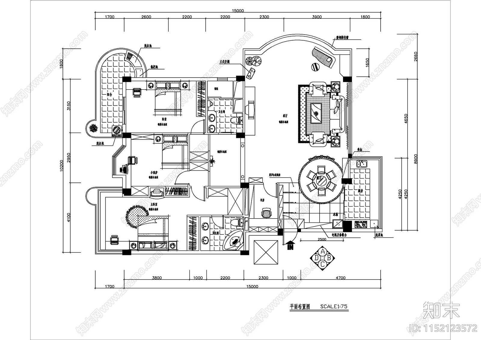 精选样板间住宅室内cad施工图下载【ID:1152123572】