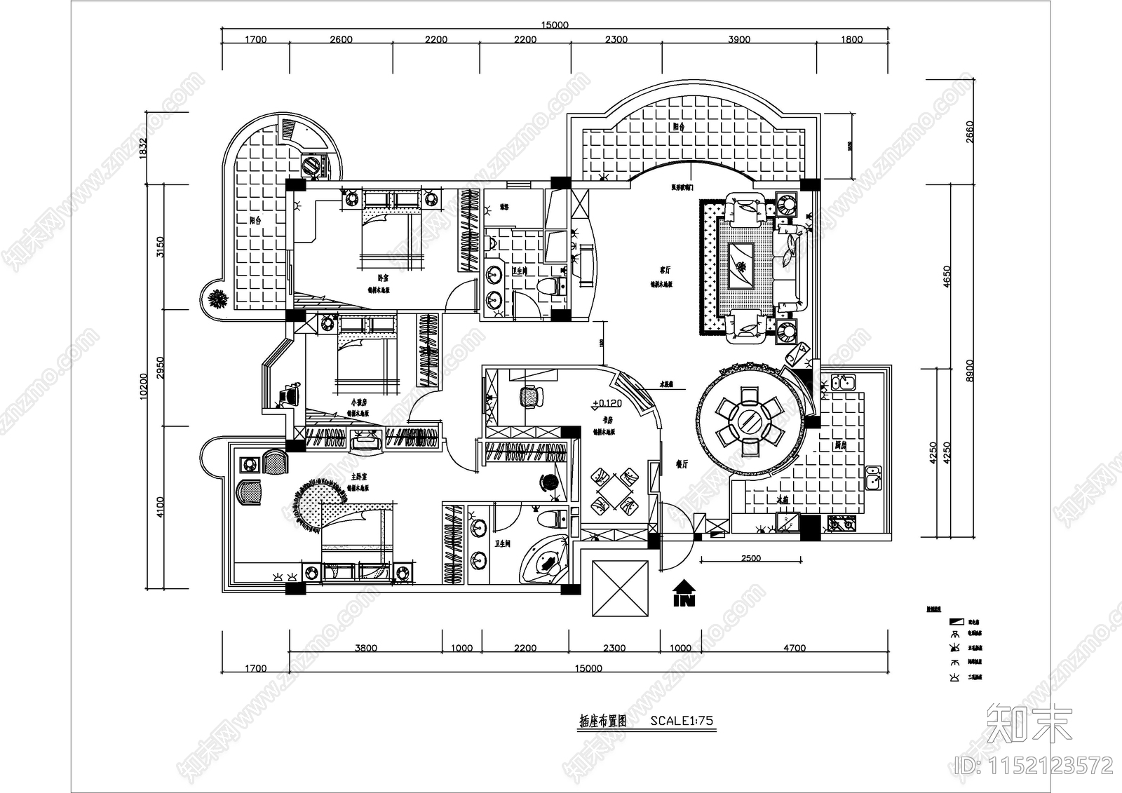 精选样板间住宅室内cad施工图下载【ID:1152123572】