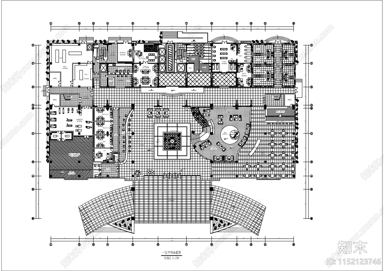 四星酒店的平面布置图cad施工图下载【ID:1152123746】