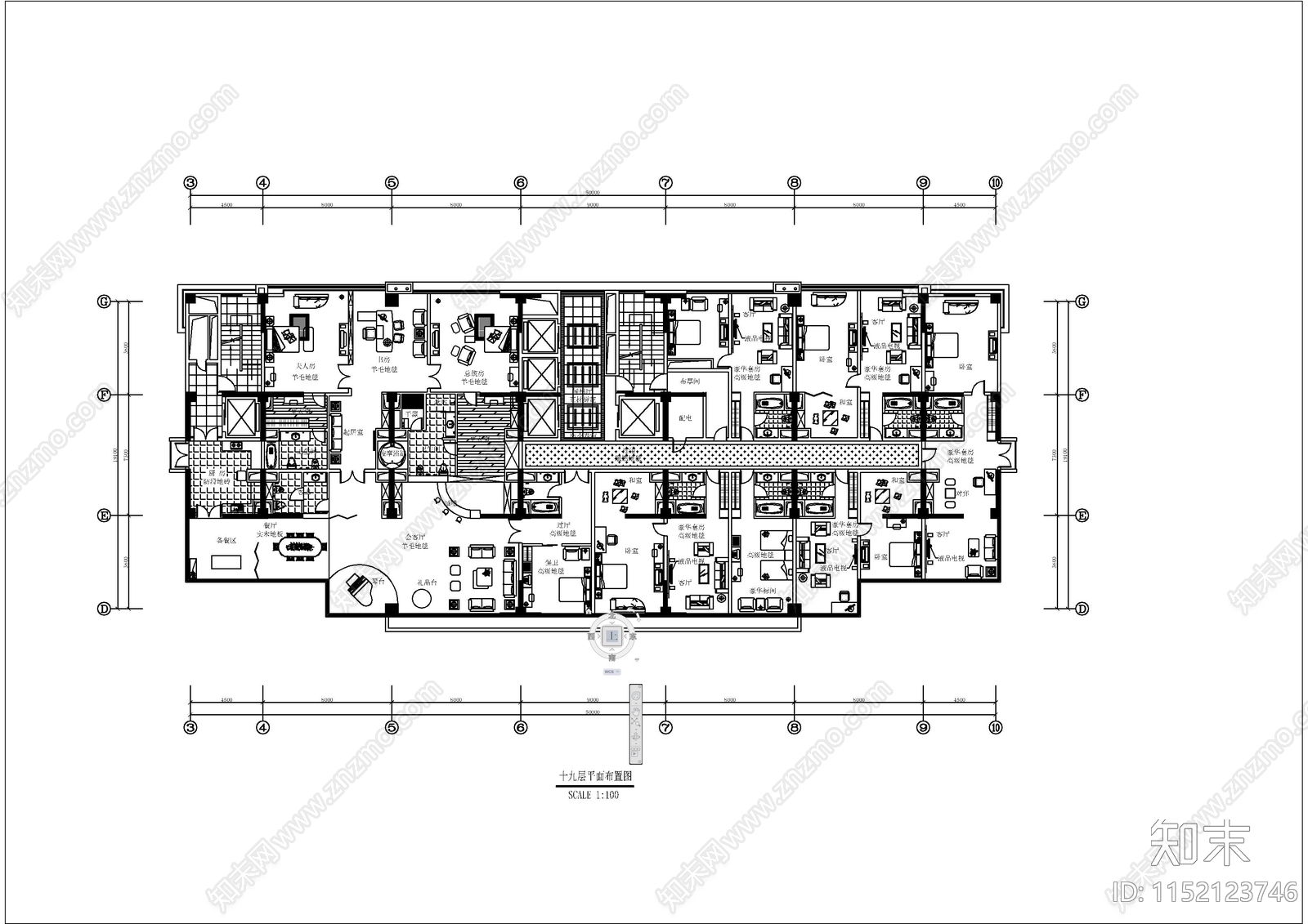 四星酒店的平面布置图cad施工图下载【ID:1152123746】