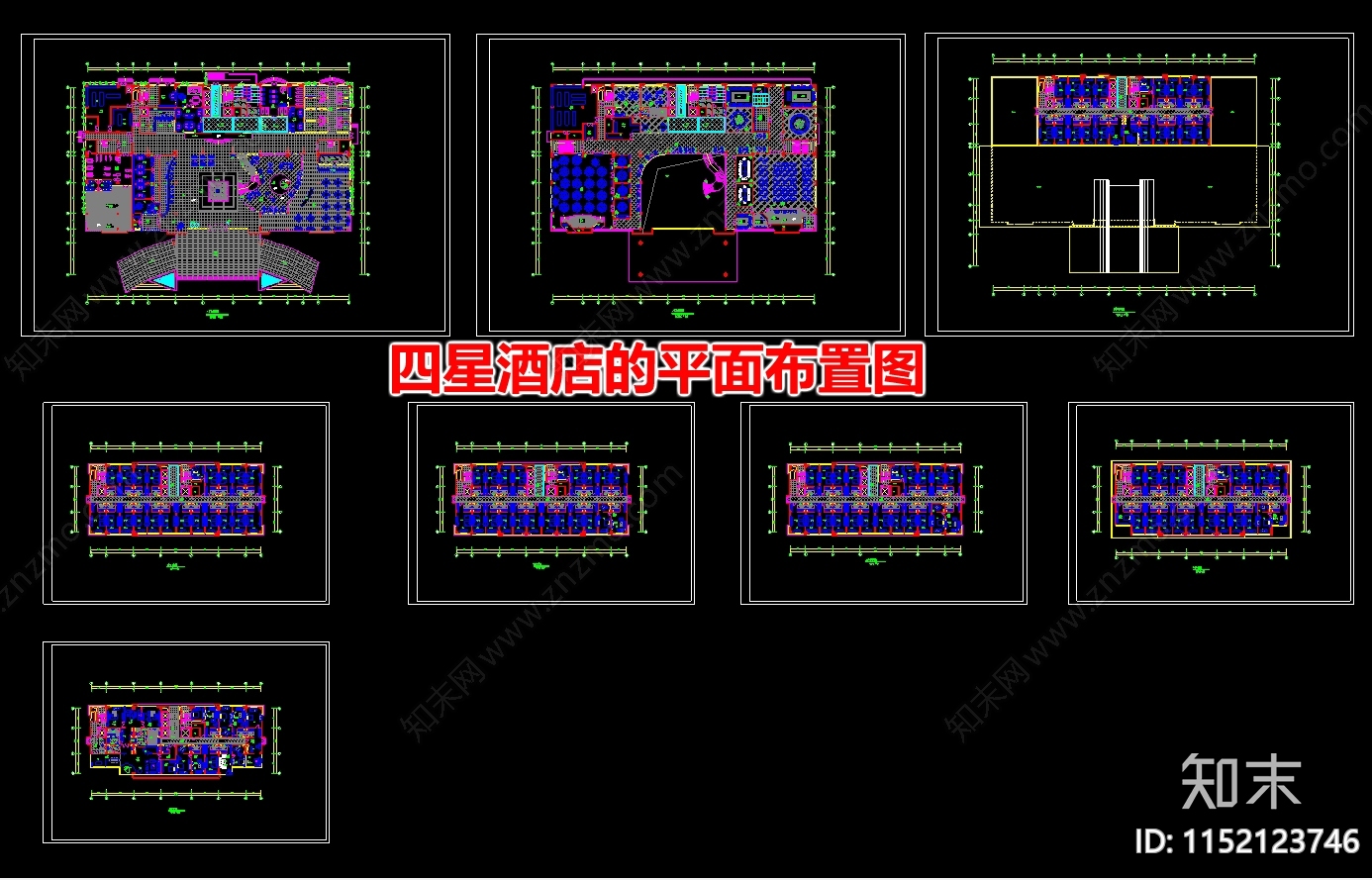 四星酒店的平面布置图cad施工图下载【ID:1152123746】