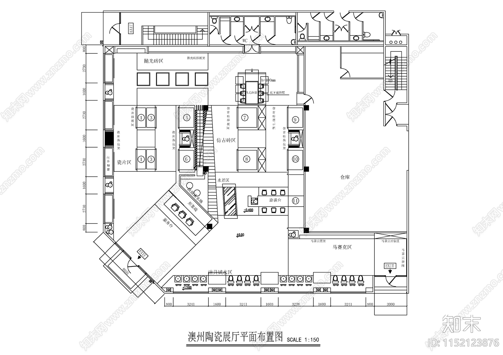 某商场陶瓷展厅室内cad施工图下载【ID:1152123876】