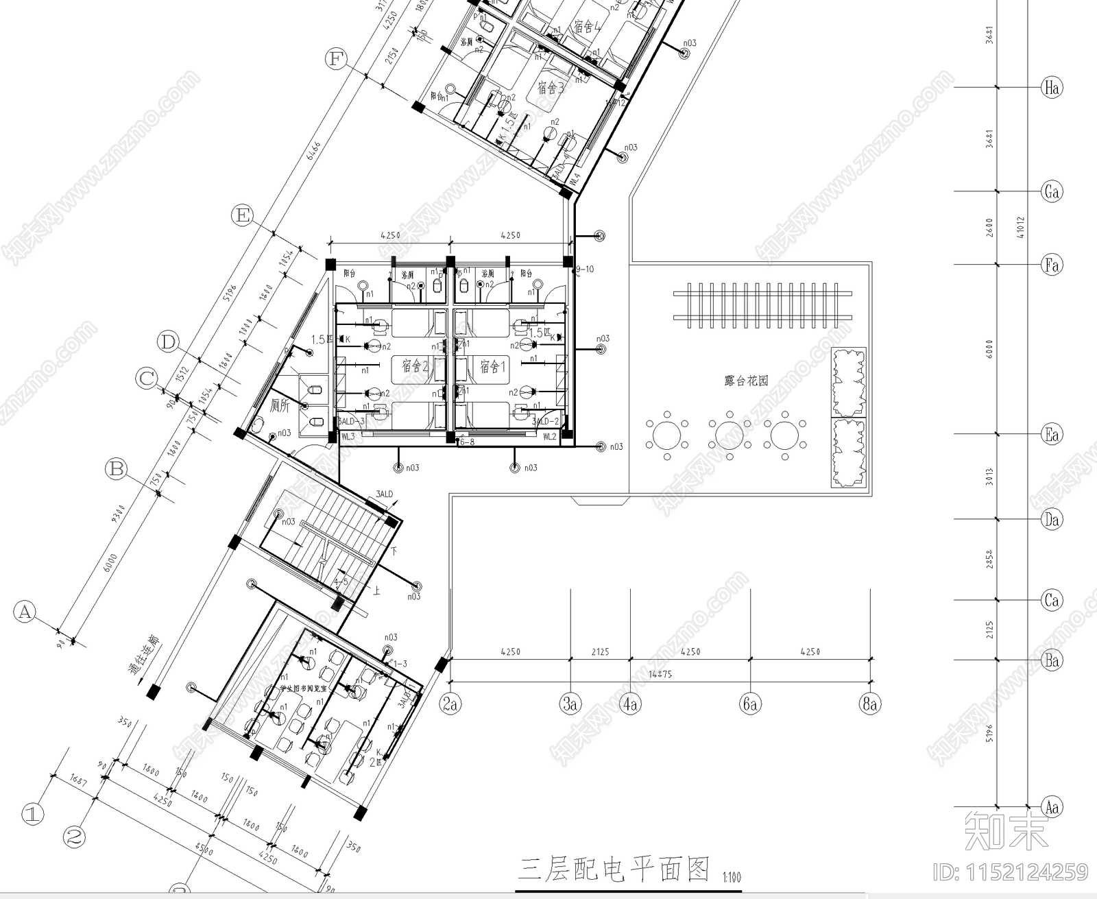 中学宿舍室内cad施工图下载【ID:1152124259】