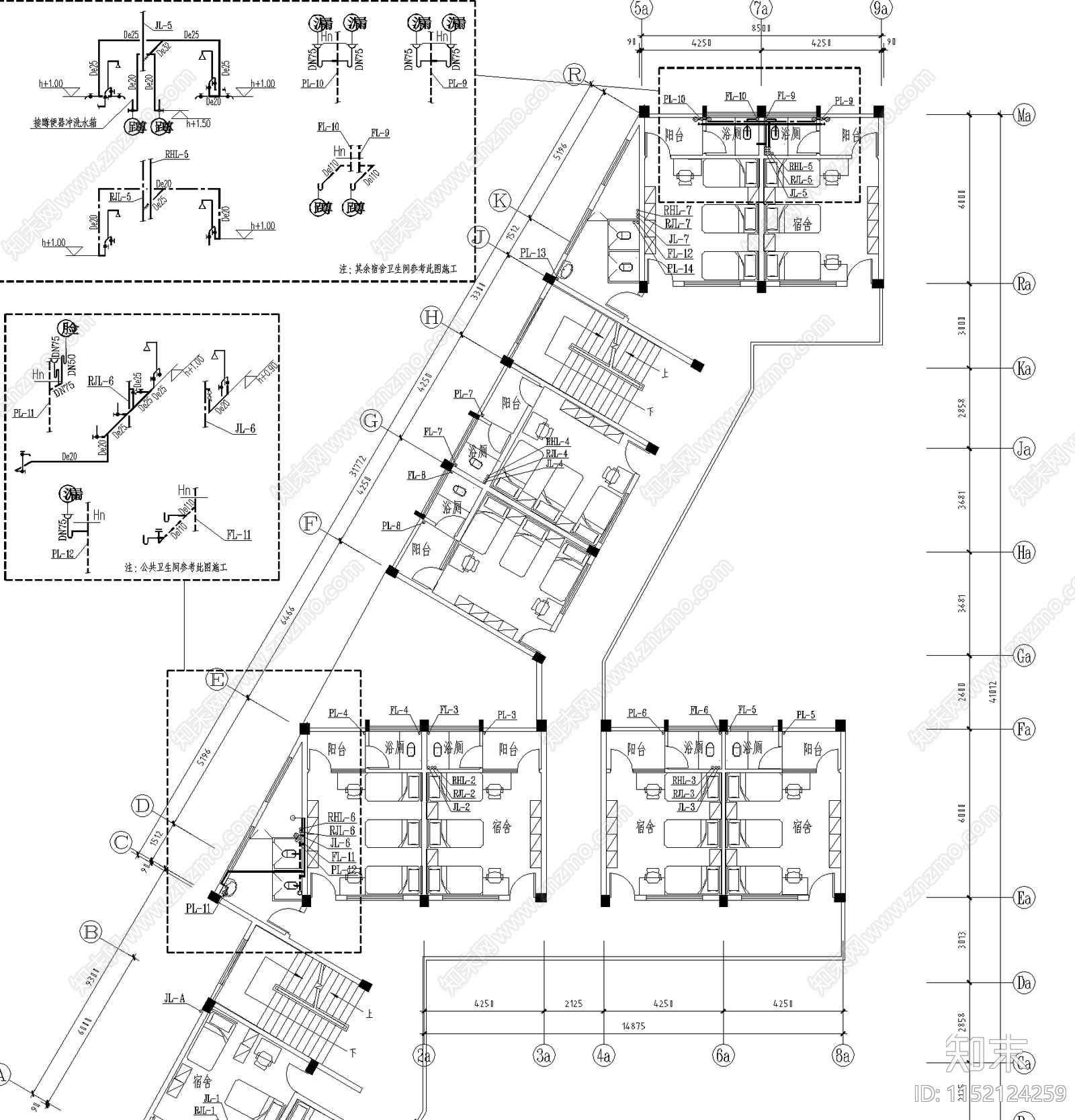 中学宿舍室内cad施工图下载【ID:1152124259】