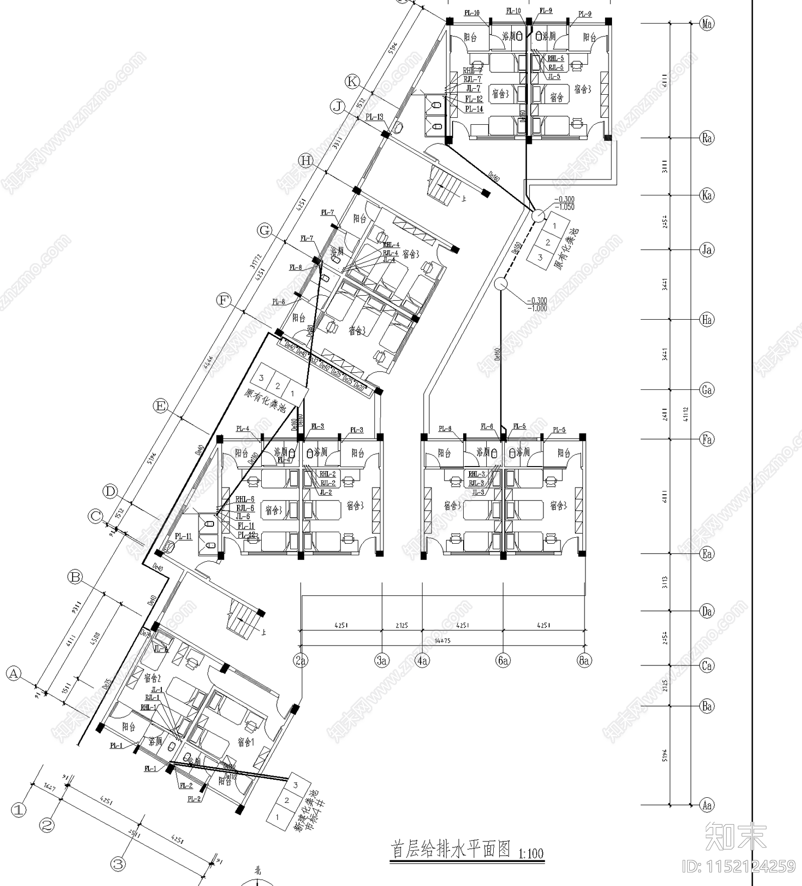 中学宿舍室内cad施工图下载【ID:1152124259】