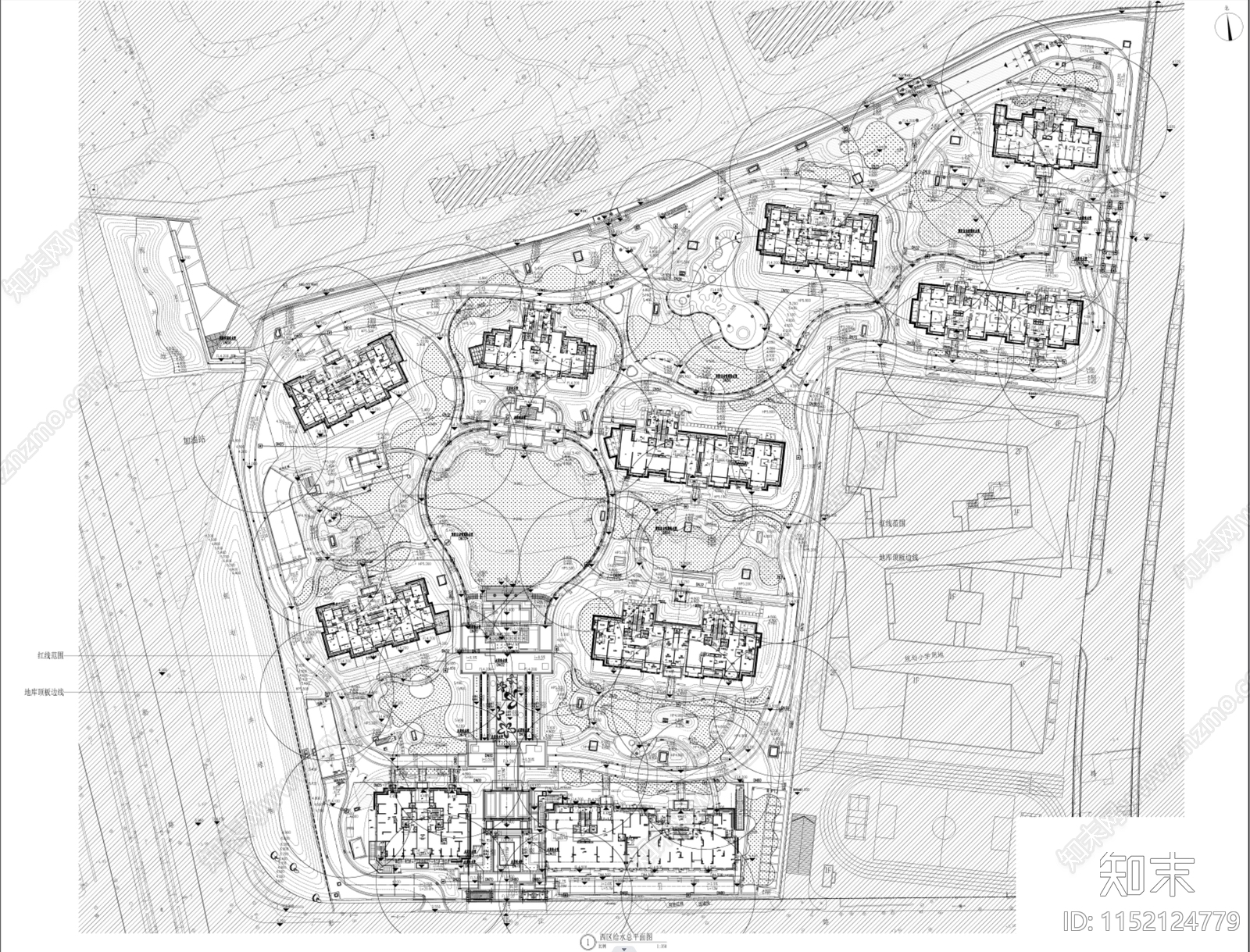 新中式小区景观平面图cad施工图下载【ID:1152124779】