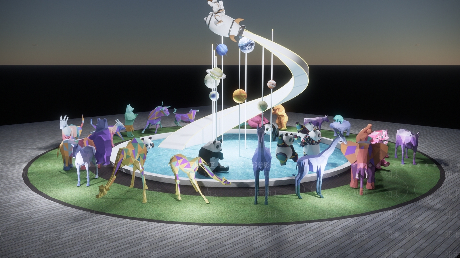 现代动物景观雕塑小品SU模型下载【ID:1152126287】