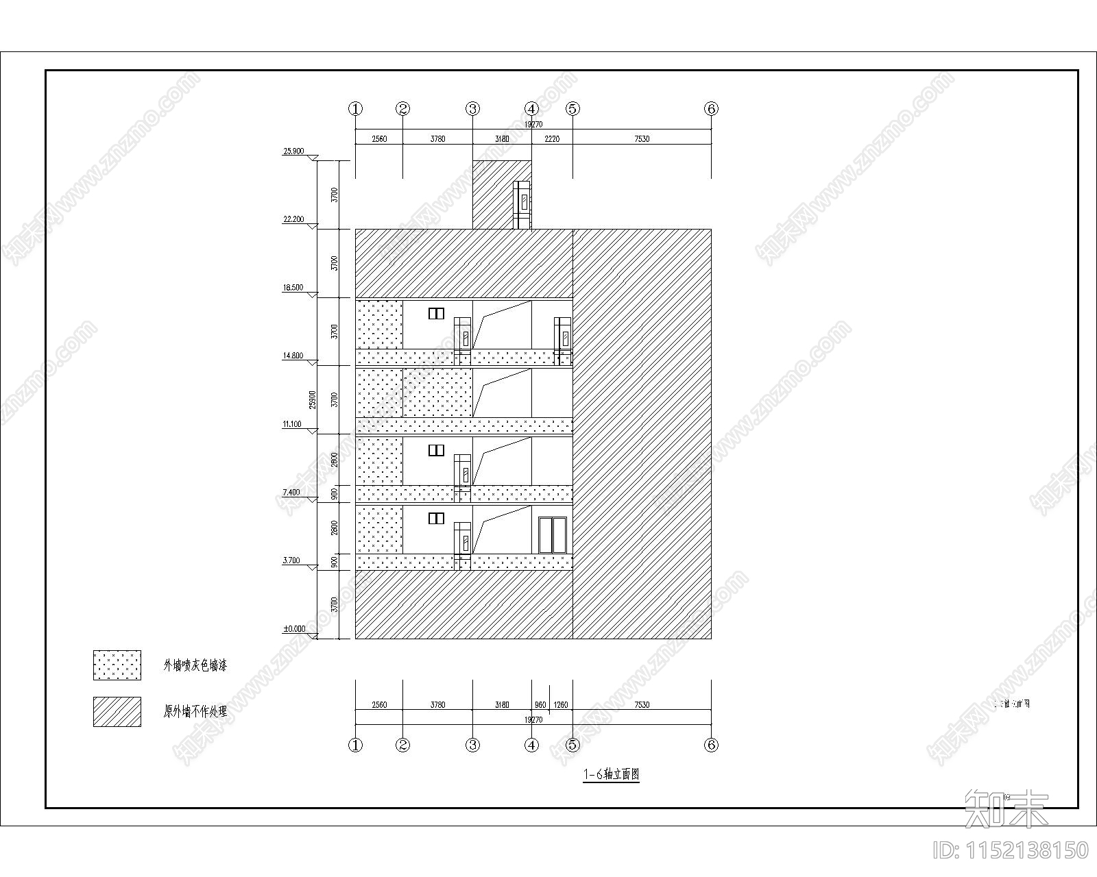 6层执法局建筑修缮cad施工图下载【ID:1152138150】