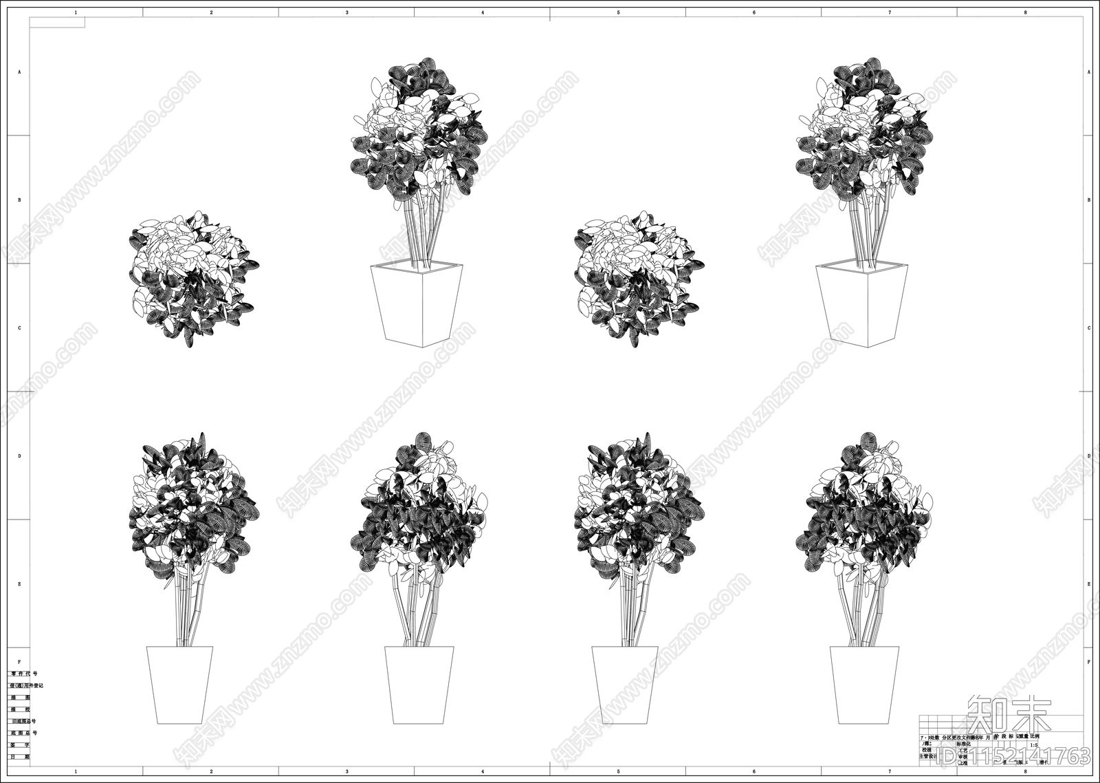 植物树盆栽图库cad施工图下载【ID:1152141763】