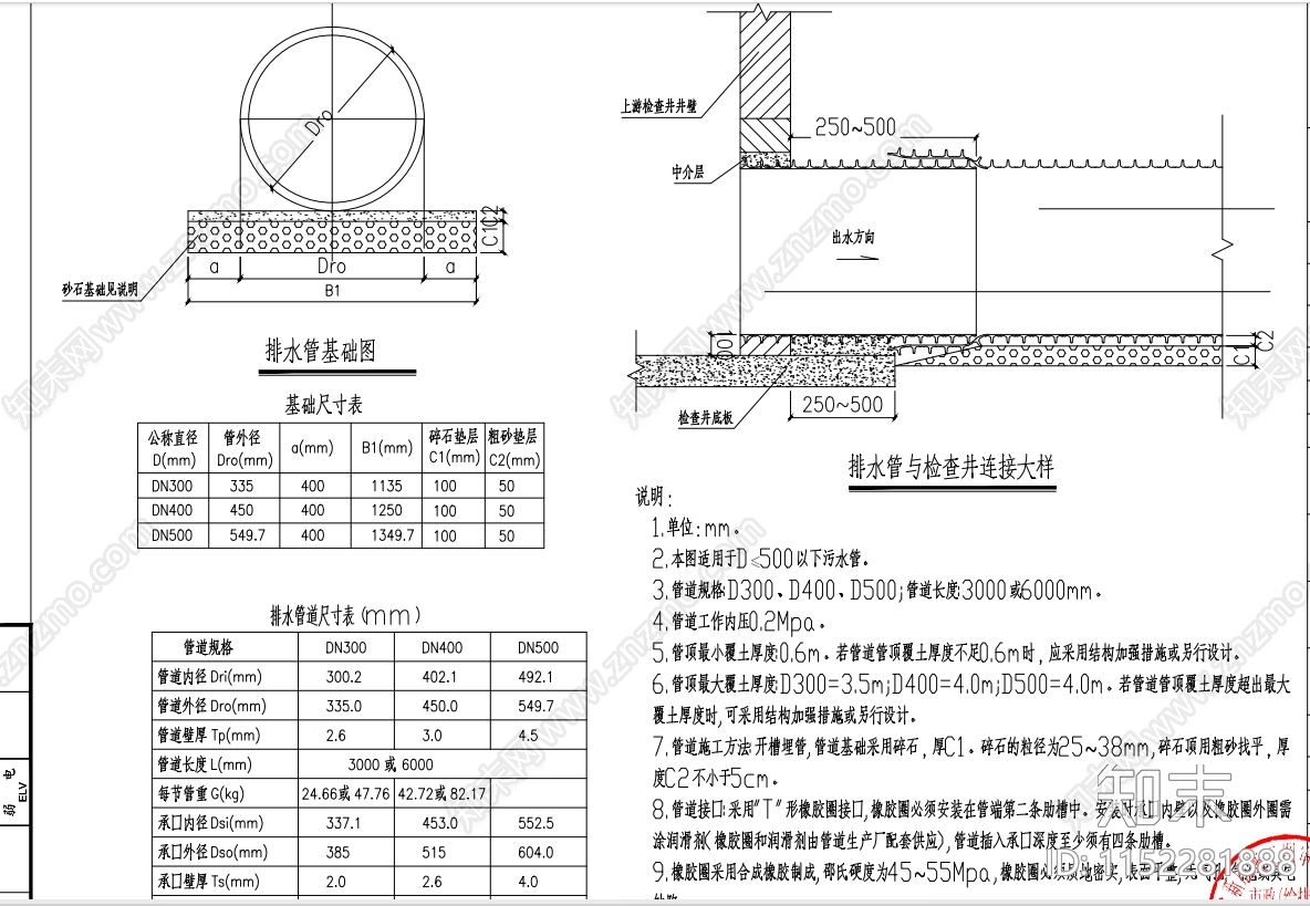 双壁波纹管埋管给排水cad施工图下载【ID:1152281888】