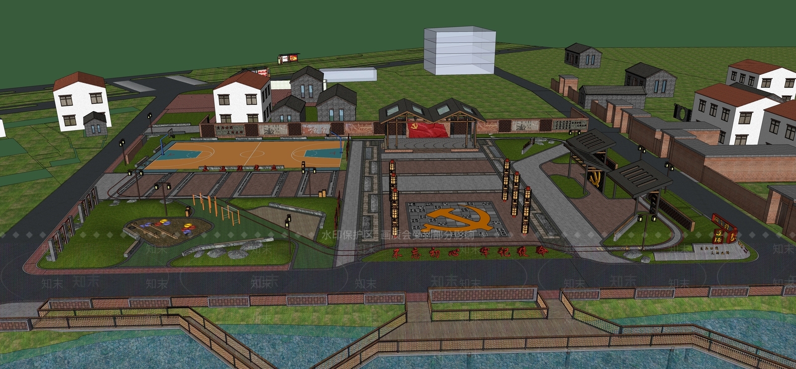 新中式新农村广场SU模型下载【ID:1152144812】