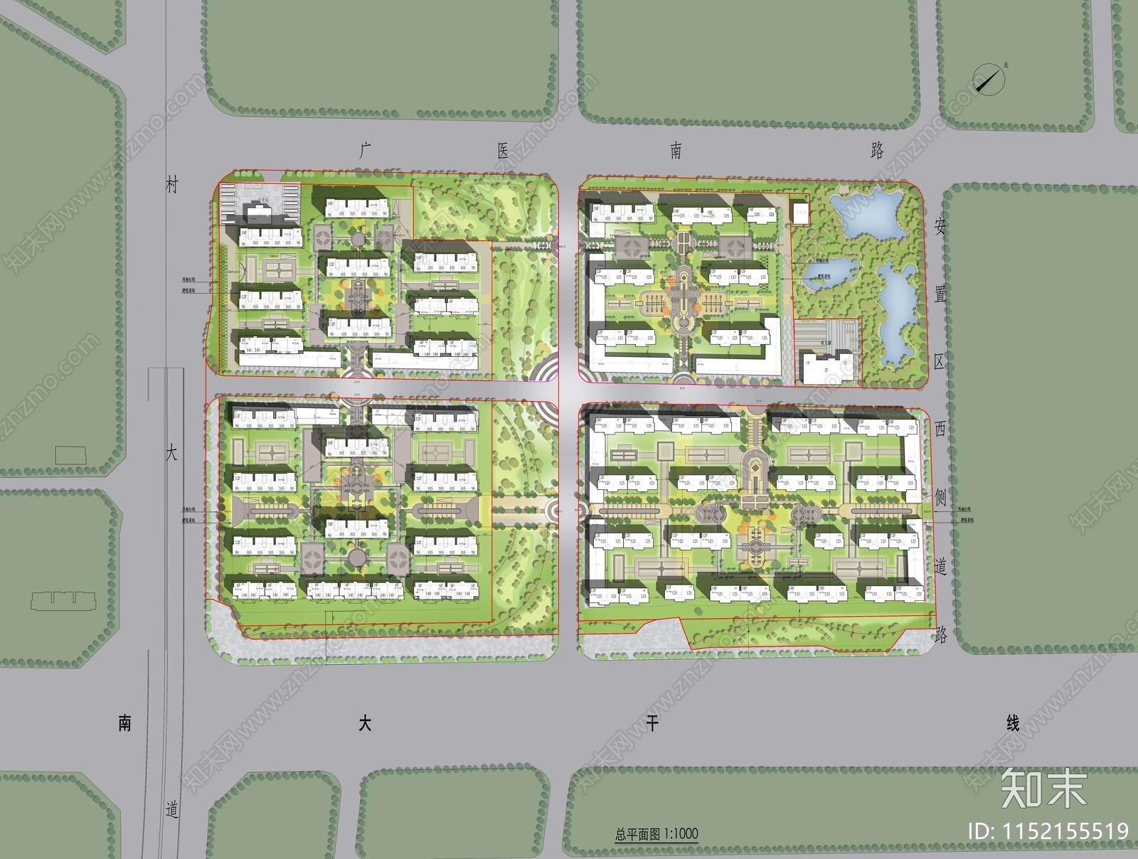 住宅区建筑彩平图cad施工图下载【ID:1152155519】