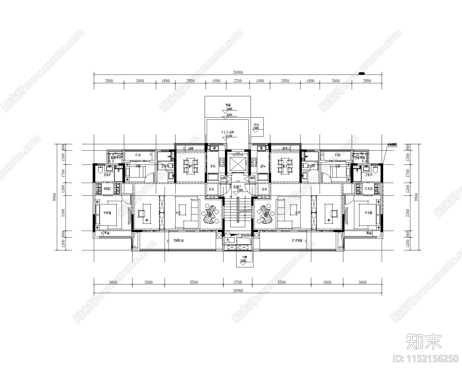 大平层平面图cad施工图下载【ID:1152156250】