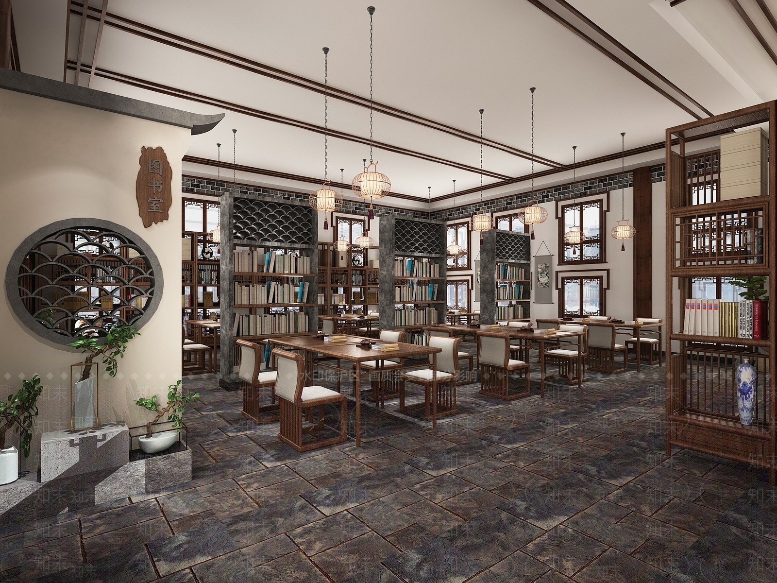 中式图书馆3D模型下载【ID:1152156357】