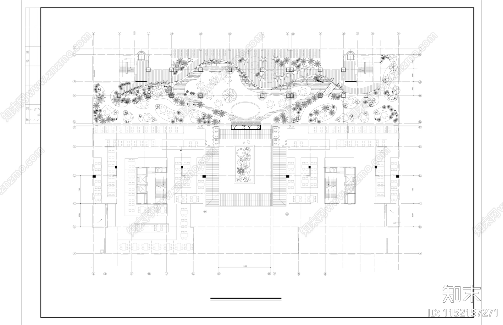 会所住宅花园庭院绿化平面图cad施工图下载【ID:1152157271】