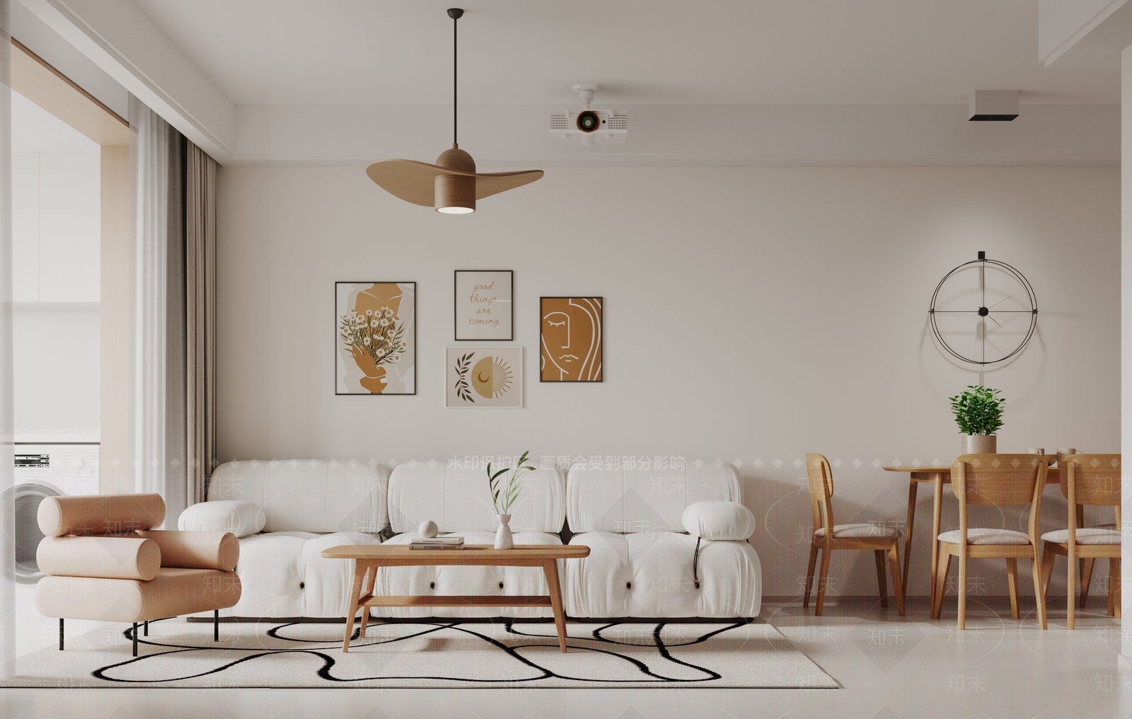 北欧原木风客餐厅3D模型下载【ID:1152157284】