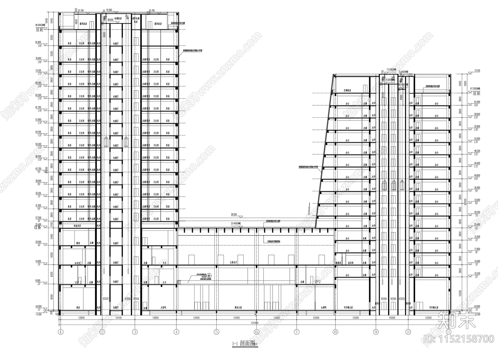 19层商业大厦建筑cad施工图下载【ID:1152158700】