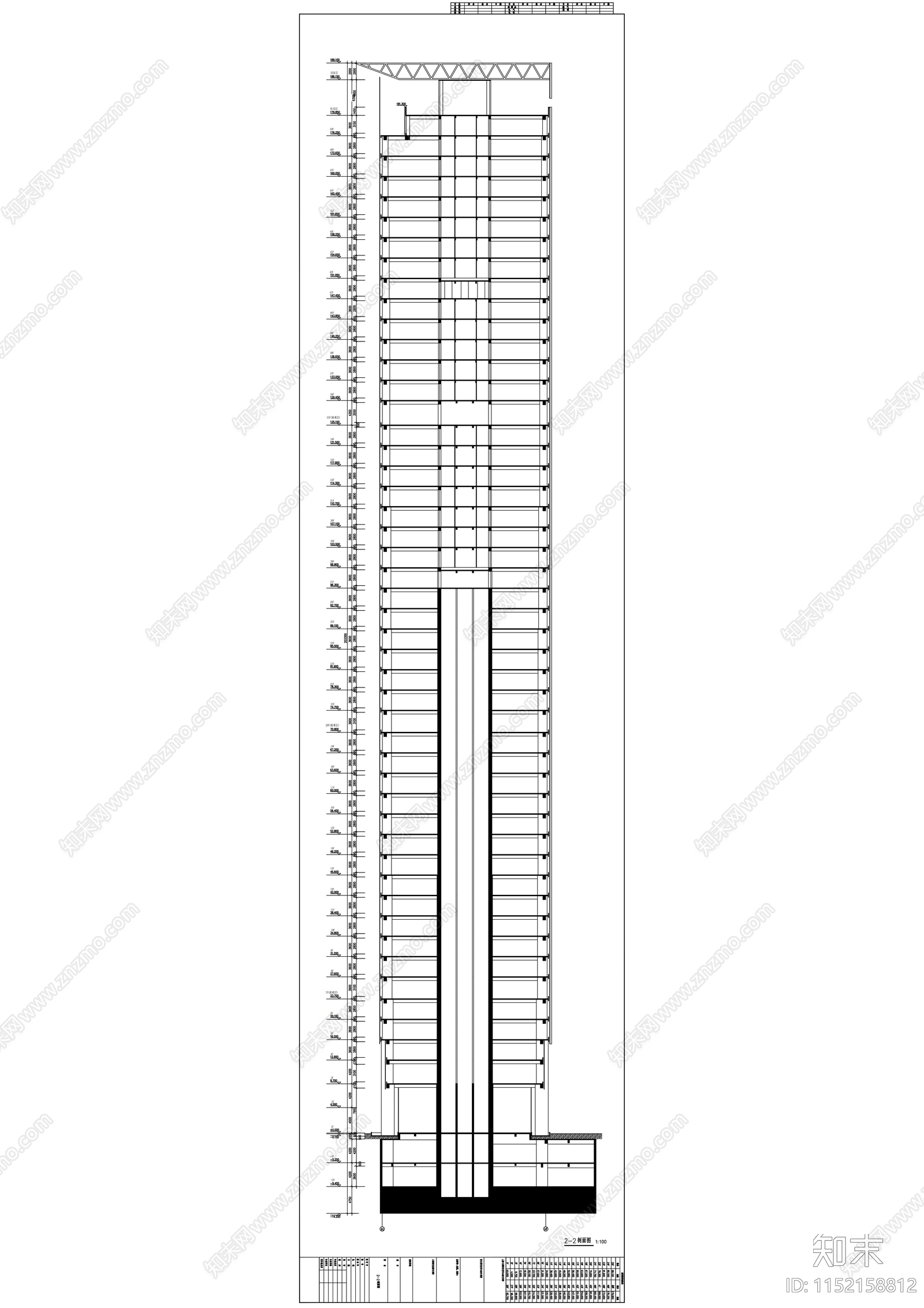 49层玻璃幕墙办公楼建筑cad施工图下载【ID:1152158812】