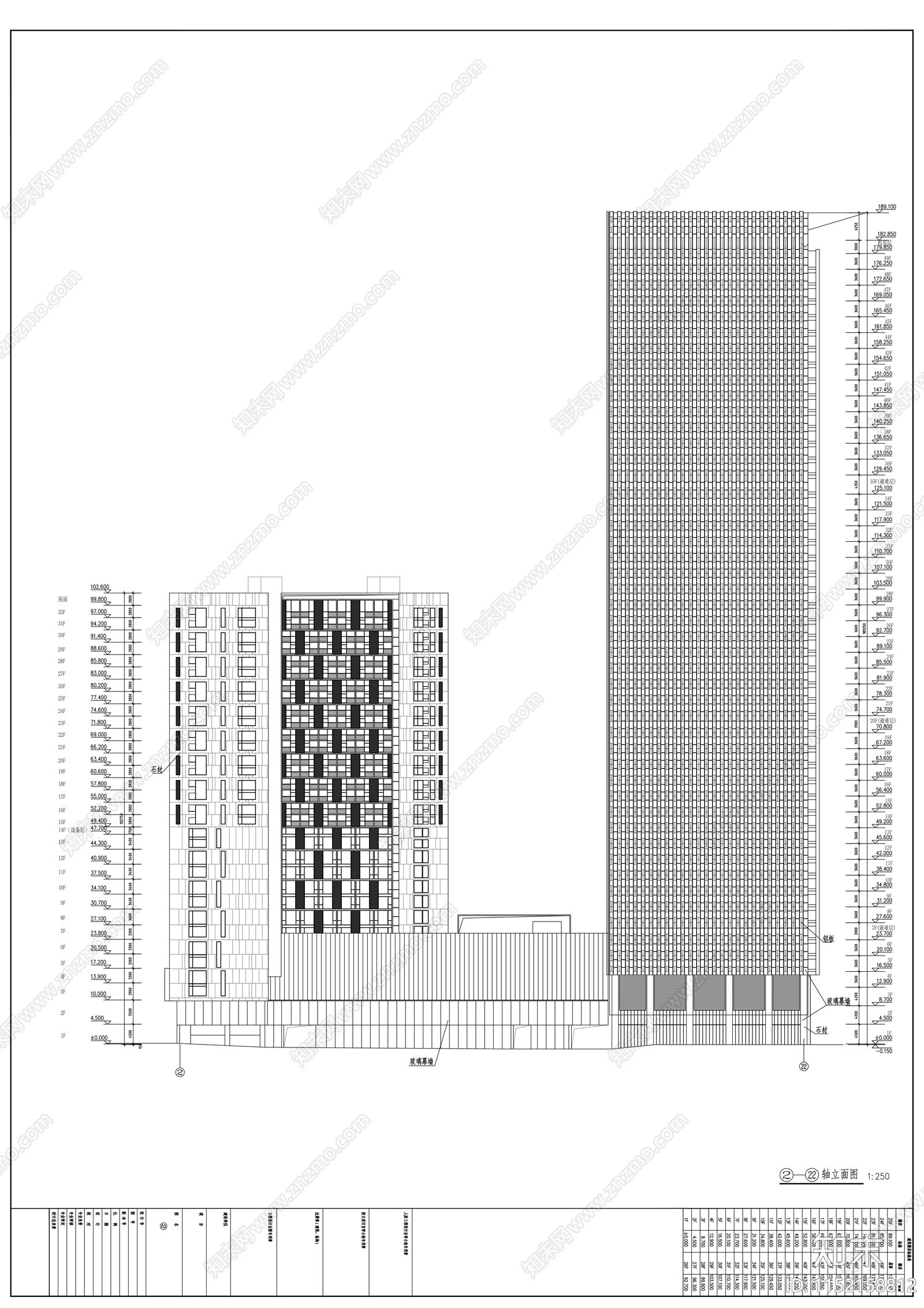 49层玻璃幕墙办公楼建筑cad施工图下载【ID:1152158812】