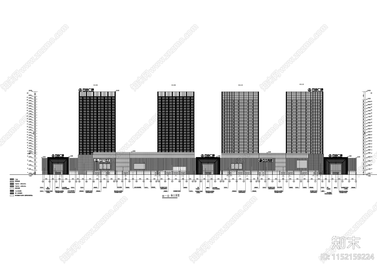 超高层带中庭商业综合楼建筑cad施工图下载【ID:1152159224】