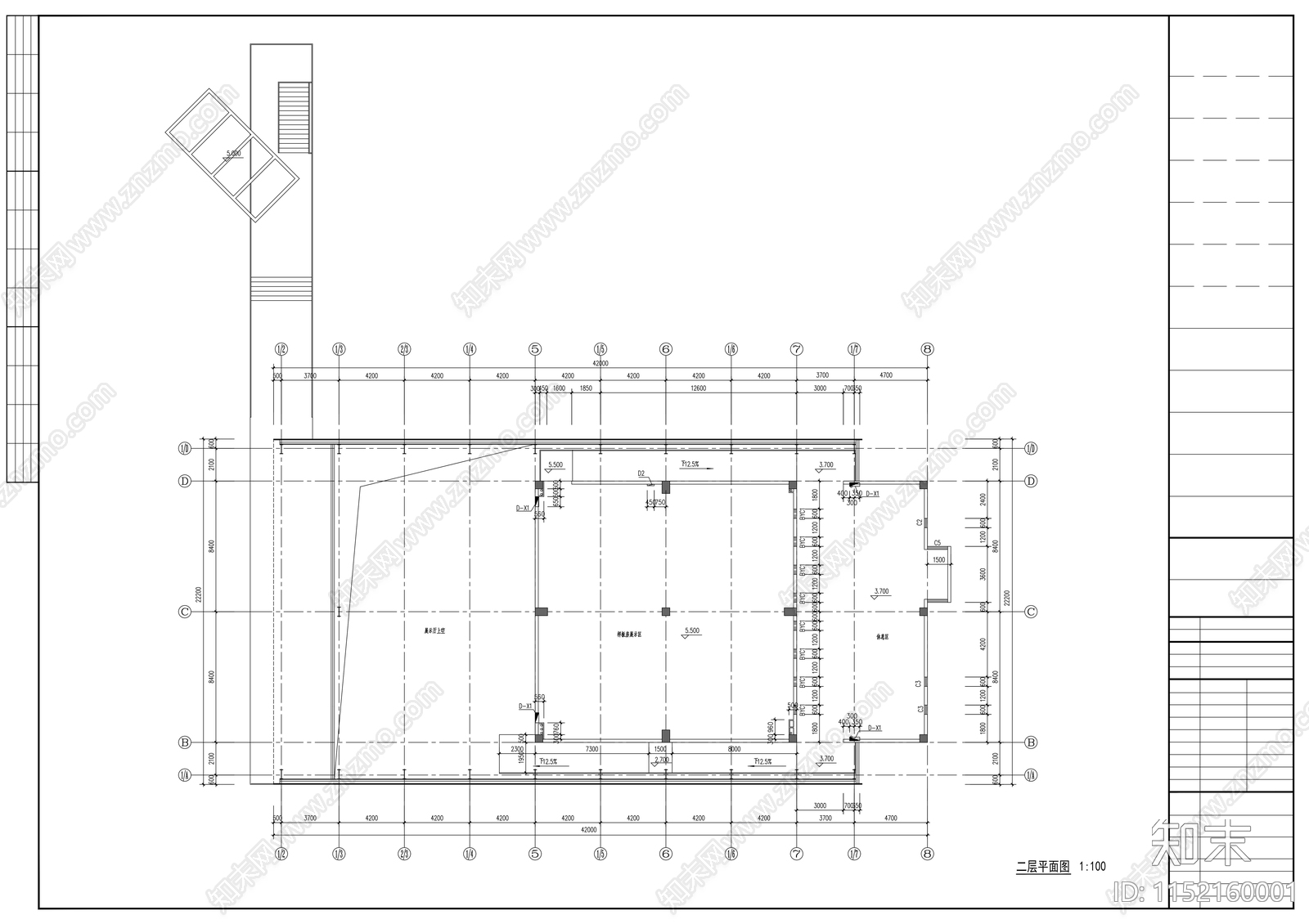 多层现代风格售楼建筑cad施工图下载【ID:1152160001】