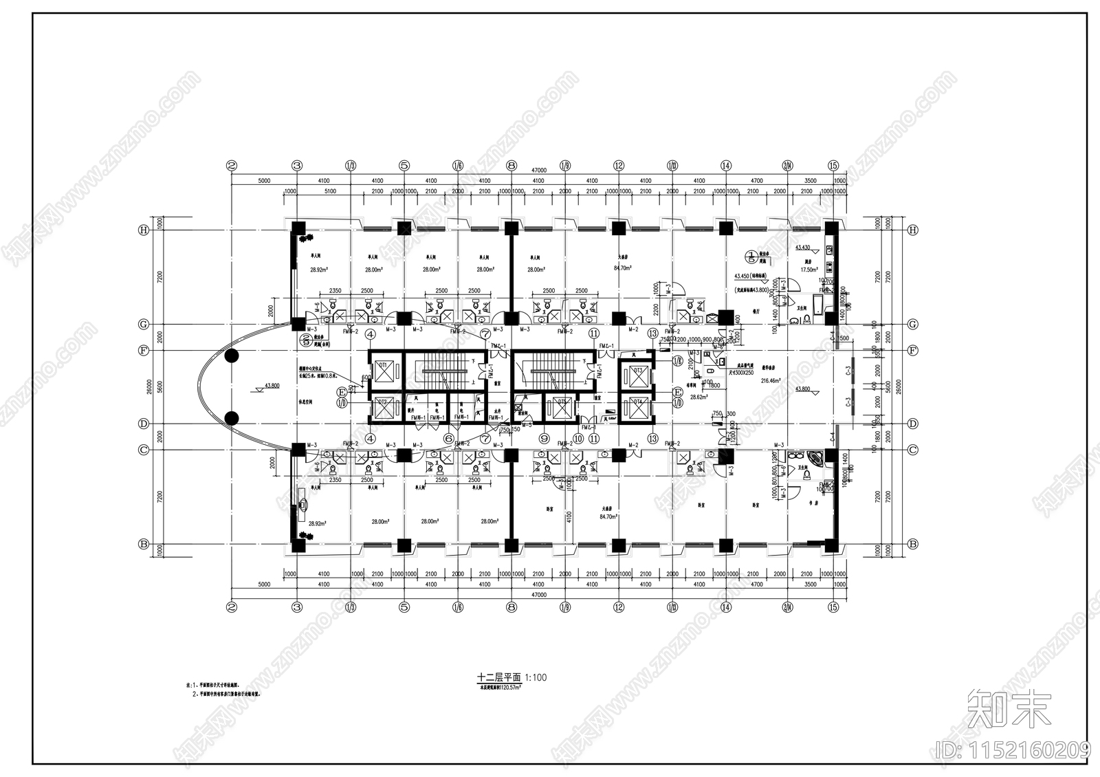 二十四层综合商务大厦建筑cad施工图下载【ID:1152160209】