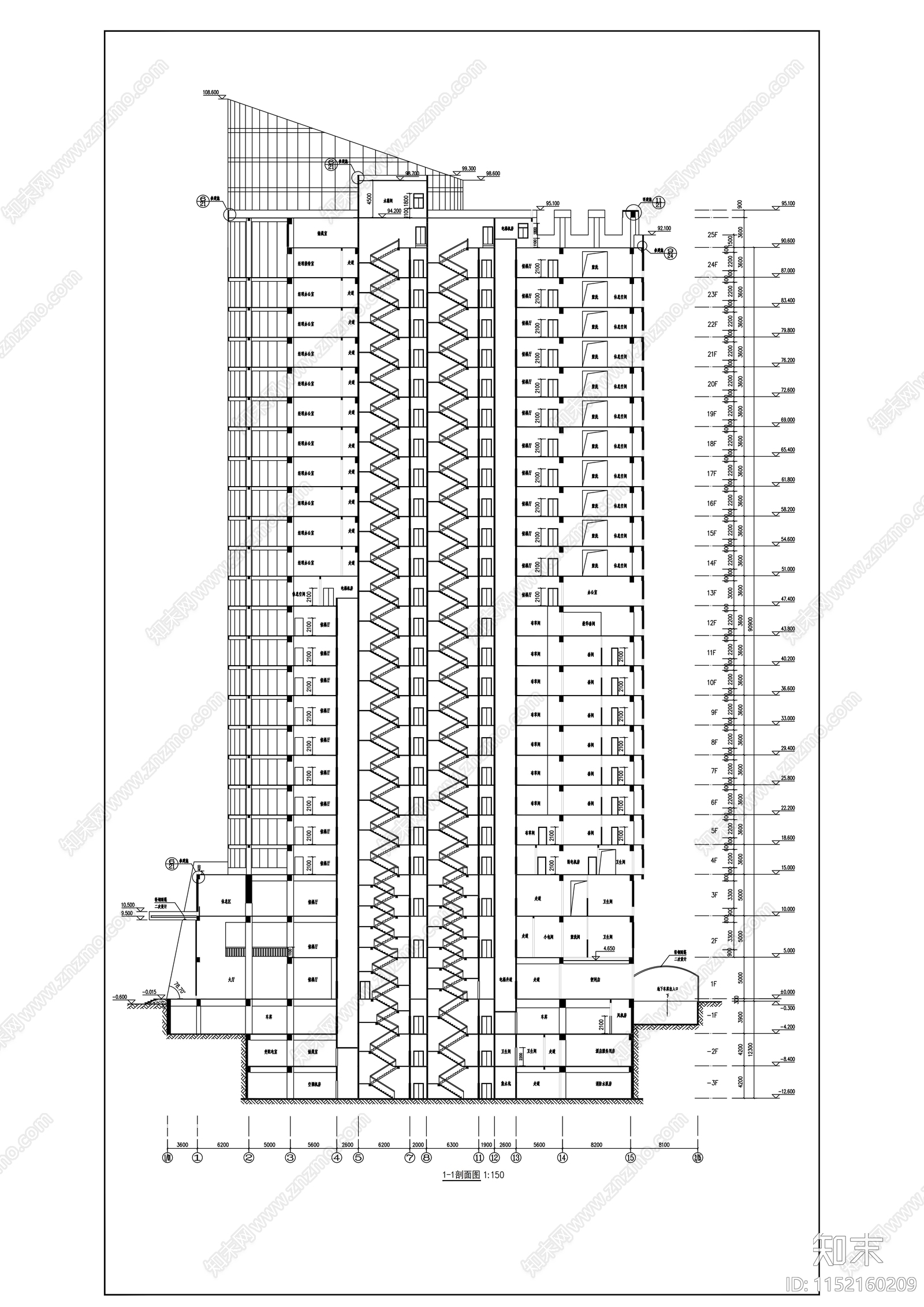 二十四层综合商务大厦建筑cad施工图下载【ID:1152160209】