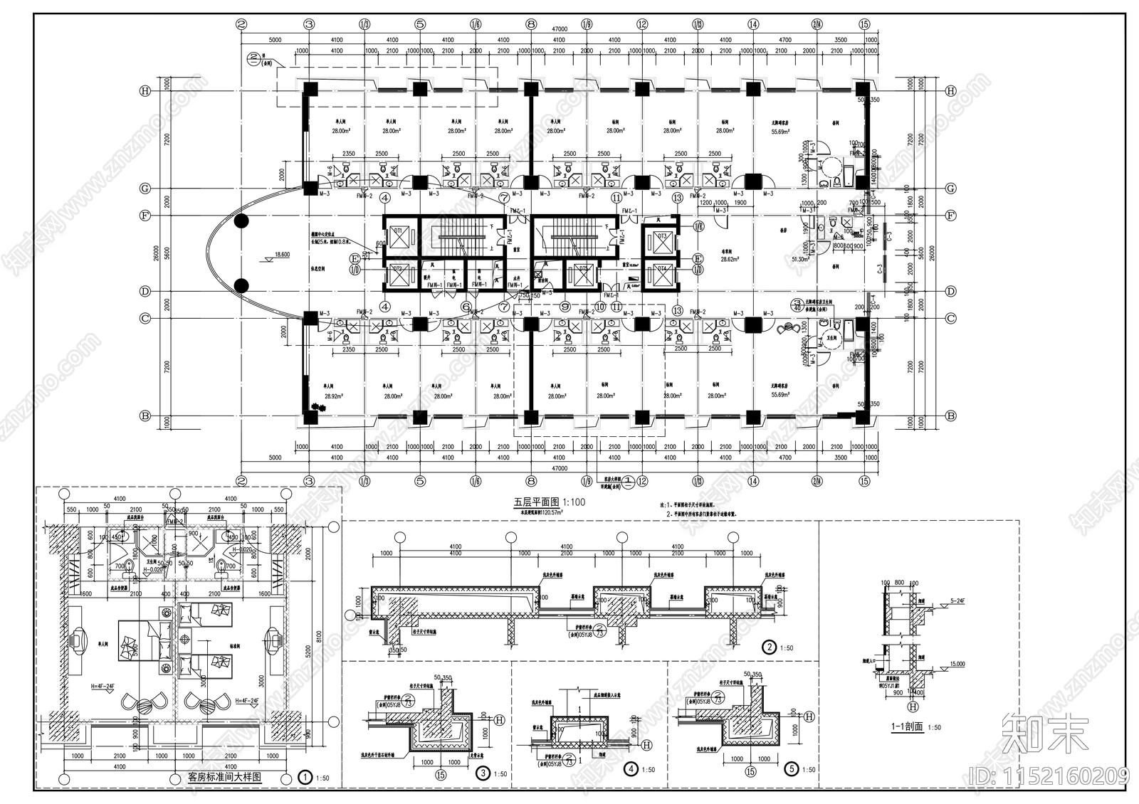 二十四层综合商务大厦建筑cad施工图下载【ID:1152160209】