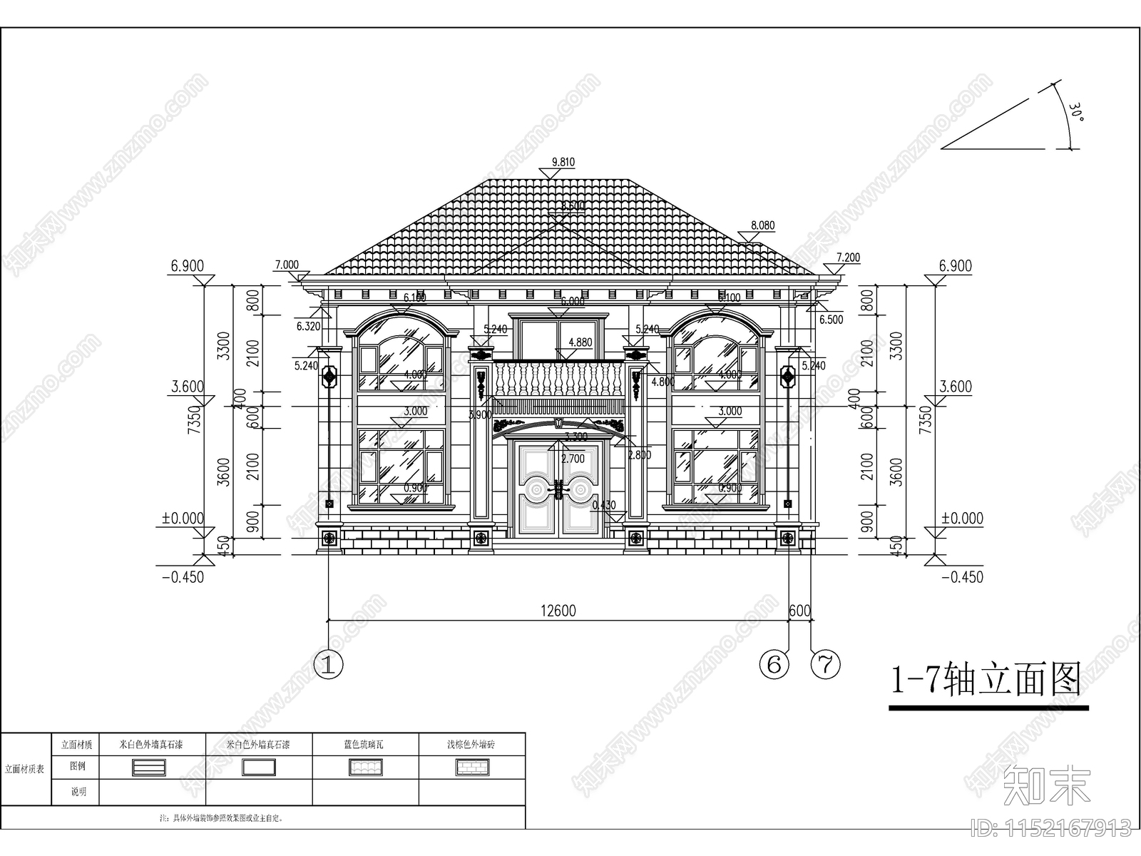 欧式两层独栋别墅建筑cad施工图下载【ID:1152167913】