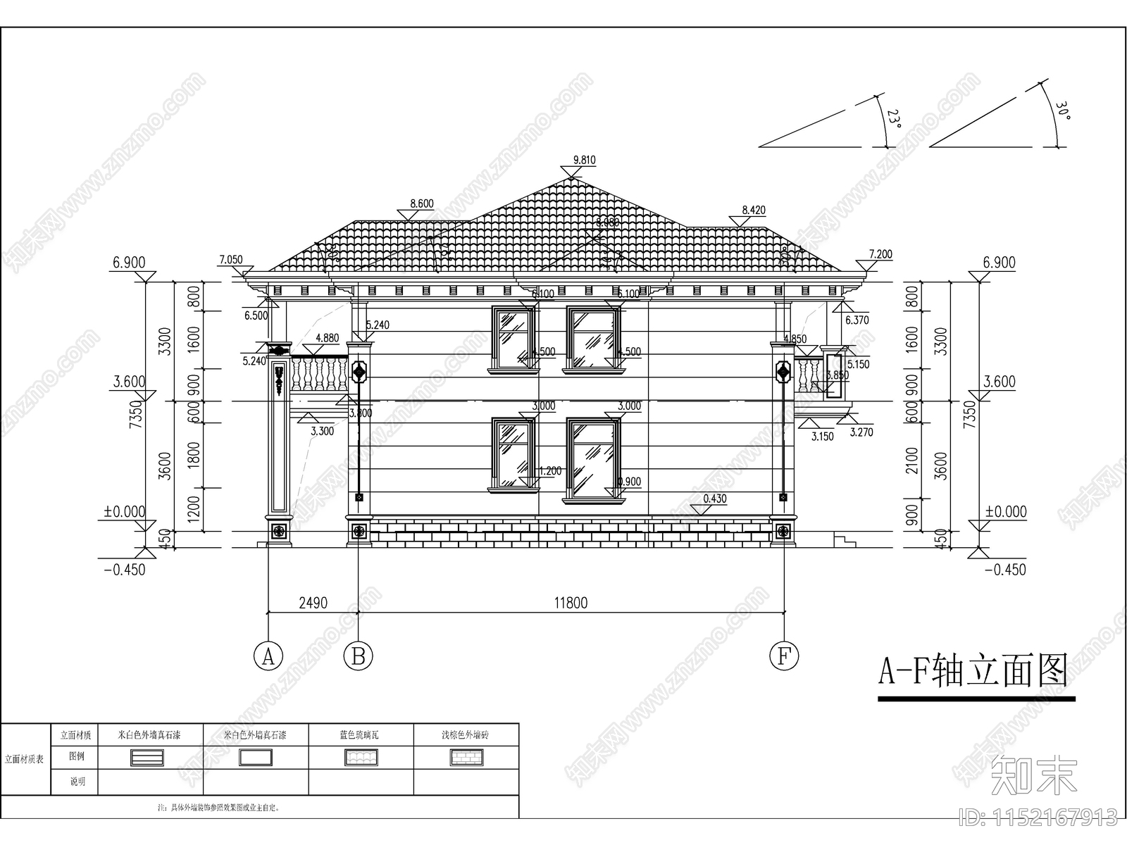 欧式两层独栋别墅建筑cad施工图下载【ID:1152167913】