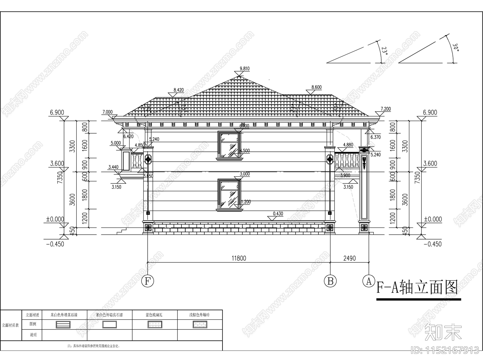 欧式两层独栋别墅建筑cad施工图下载【ID:1152167913】