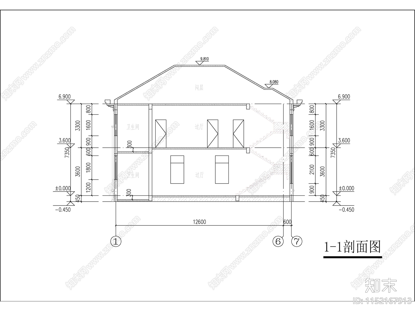 欧式两层独栋别墅建筑cad施工图下载【ID:1152167913】